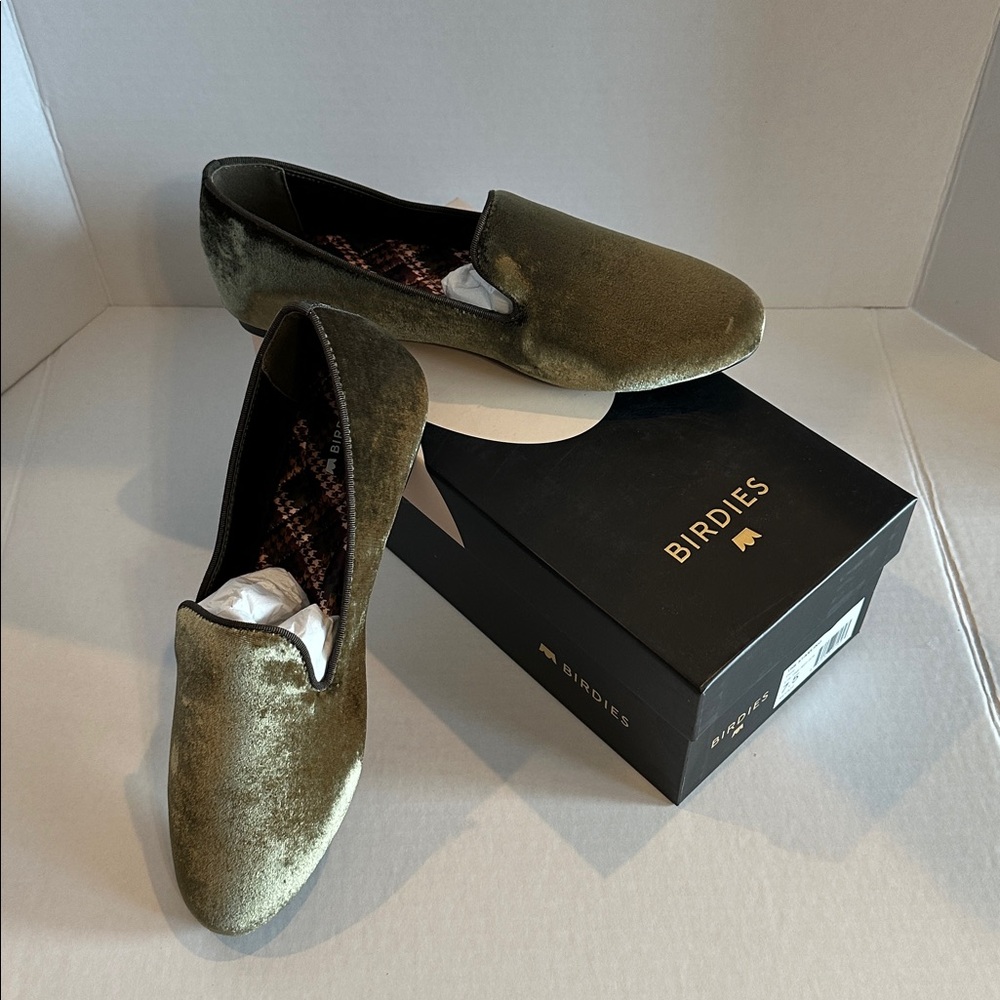 Birdies Olive Velvet Slip-On Loafers